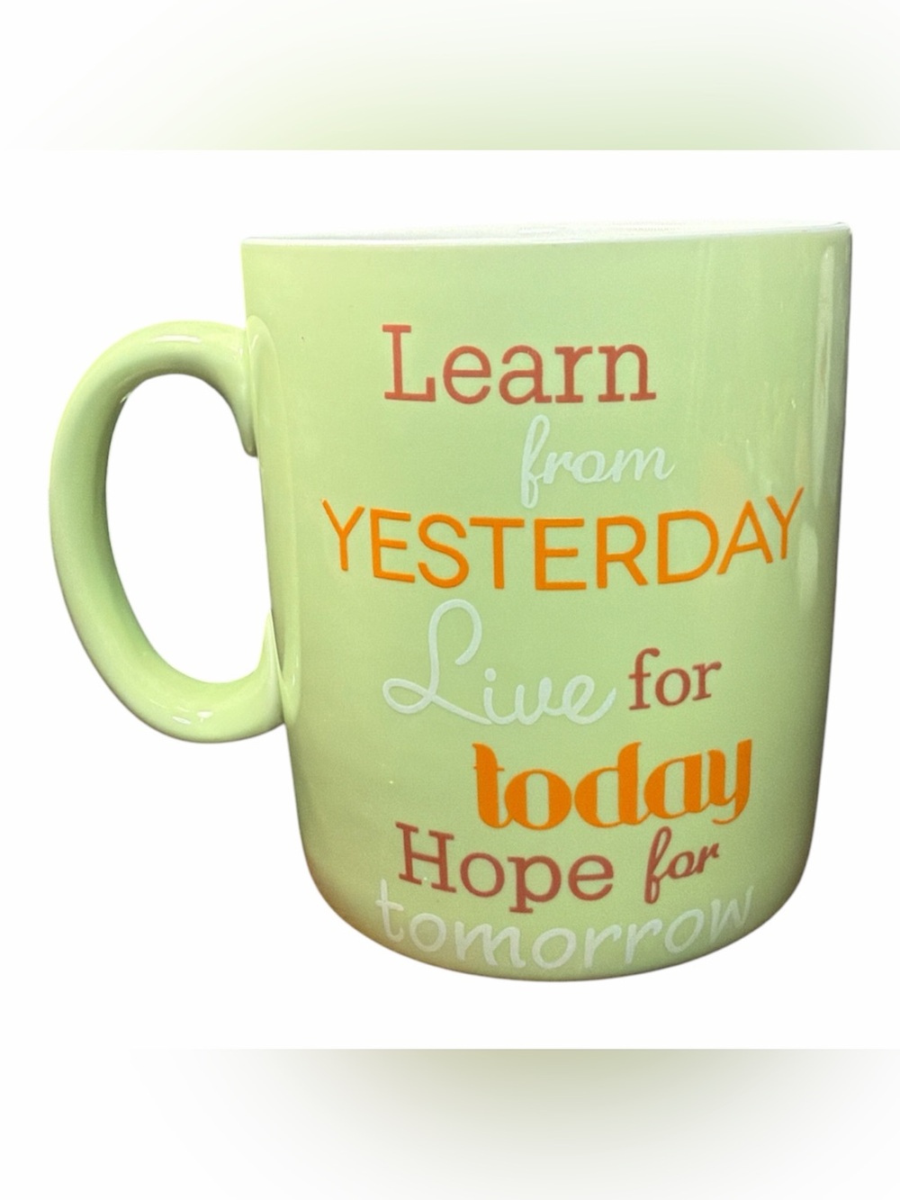 10 Strawberry Street Inspirational Green Ceramic Mug - "Learn from Yesterday"